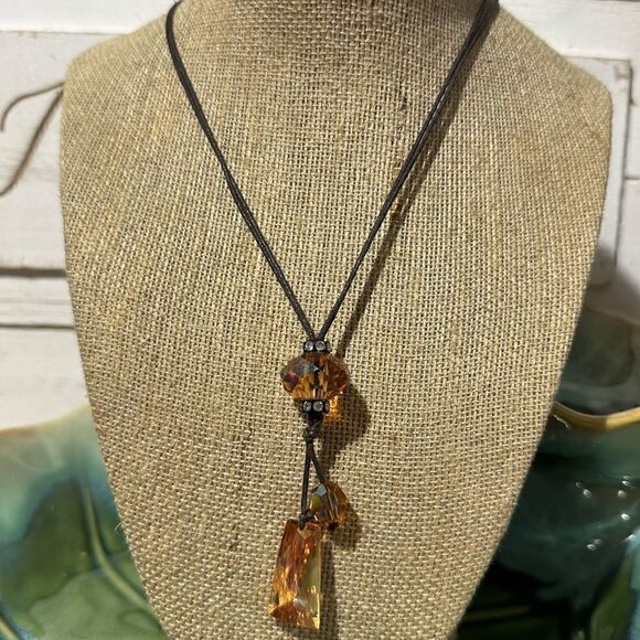 Genuine Crystal Boho Corded Necklace 14” - Picture 1 of 4